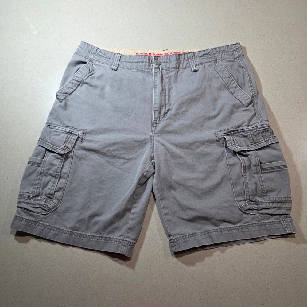 Unionbay Mens Gray Cotton Twill Cargo Shorts Size 38 Multi Pocket Utility Casual